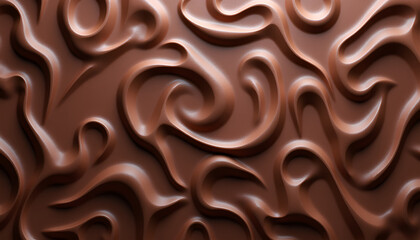 Fototapeta premium Decadent swirling milk chocolate texture in rich brown tones for confectionery themes