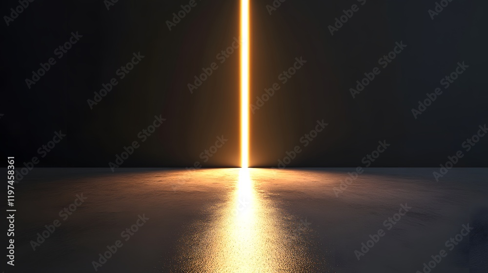 Poster dramatic beam of light illuminating a dark space, creating a stunning contrast on a reflective surfa