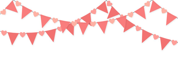Red hearts and triangle flags garland vector, valentine's day party decoration element