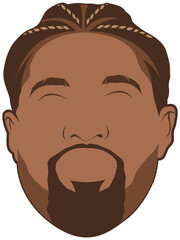 Bearded black man with cornrow vector illustrations. Gentleman portrait cartoon with unique hairstyle. Stylish black male in cornrows hairstyle. Fan art avatar face with cornrows style. 