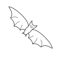 Doodle bat vector illustration. Night dwellers. Rodents, vampire mouse with fangs. Black and white line Isolated images, design elements for theme animals, witchcraft, Halloween.