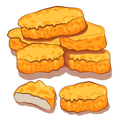 Set of chicken nuggets, crispy chicken nuggets, Crispy deep fried breaded chicken nuggets.