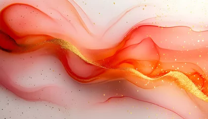 Gardinen Red gold abstract art, fluid background © SemangArt