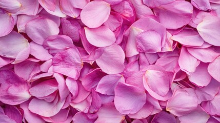 Pink rose petals layered in a dense arrangement with soft tones and textures ideal for background or decorative design use Copy Space available.