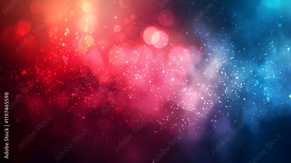 Poster gradient red and blue bokeh light background with sparkling particles