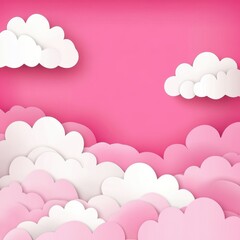 vector illustration Horizontal banner with pink sky and paper cut clouds