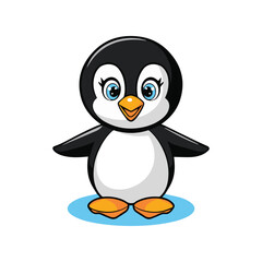 cartoon penguin cheerful and friendly expression flat vector illustration on white background