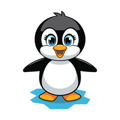 cartoon penguin cheerful and friendly expression flat vector illustration on white background