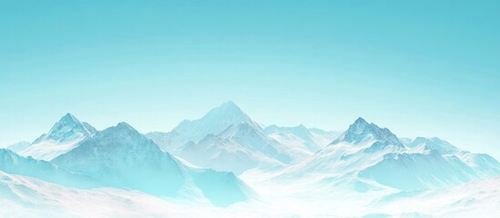 Obraz premium Snow-covered mountain range with a clear blue sky, featuring wide open space and a soft pastel color palette for potential text placement.