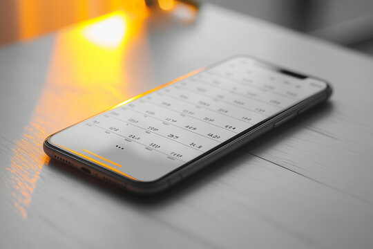A minimalist visual of a smartphone with a business calendar app open, showing scheduled meetings. Bright lighting, contrast