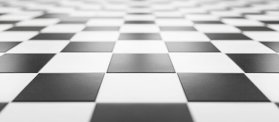 Fototapeta premium Black and white checkerboard pattern with perspective view and ample copy space for text or graphics.