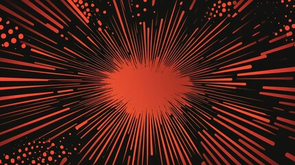 Abstract burst design with radial lines and circular patterns in red and black background featuring Copy Space for text insertion.