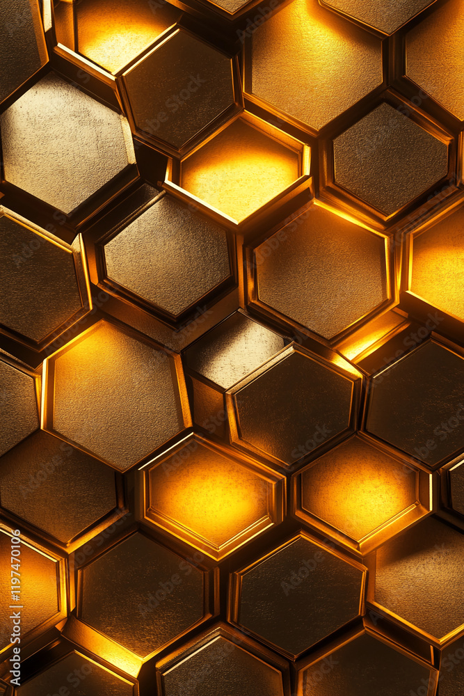 Leinwandbilder luxurious golden honeycomb texture with illuminated hexagonal pattern