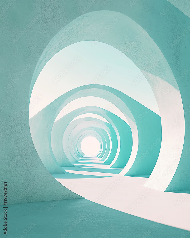 Poster abstract turquoise arches with sunlight creating a futuristic perspective