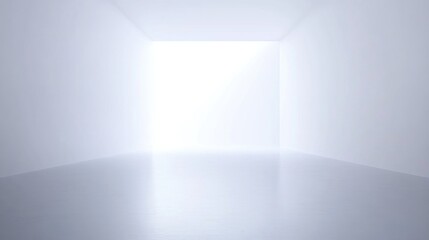 Obraz premium Empty modern interior space with soft white walls and bright light at the end, ideal for minimalistic design and copy space.