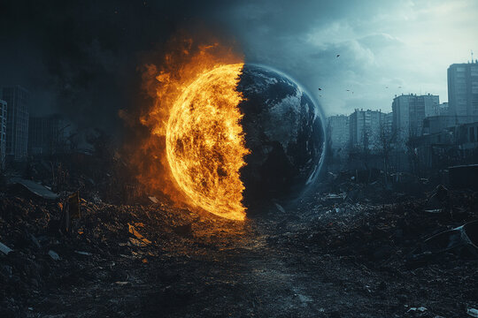 Earth divided between pollution and thriving nature in stark contrast