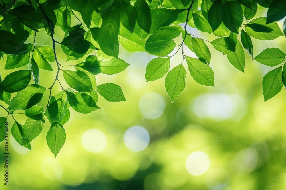 Poster Lush green leaves create a serene backdrop with ample space for text and design elements for various applications. Generative AI