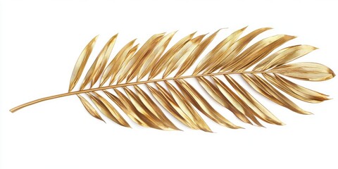 Gold palm leaf isolated on white background with Copy Space for text placement
