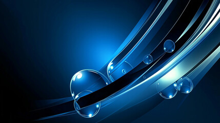A futuristic blue background with sleek flowing ribbons and luminous bubble accents, creating a vibrant and dynamic aesthetic