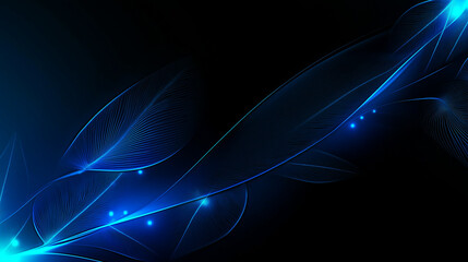 A glowing blue background with intricate leaf-like patterns and radiant light trails, evoking elegance and mystery
