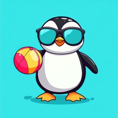 Fototapeta premium Cool penguin summer beach ball fun