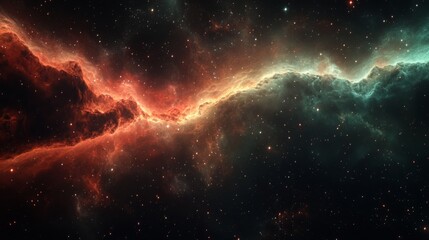 Fototapeta premium Cosmic Canvas of Fiery Nebula and Starry Night Sky Displaying an Awe Inspiring Universe View