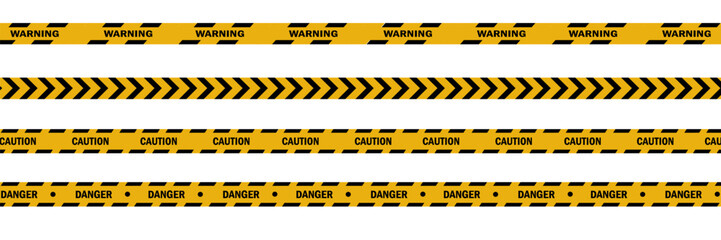 Set of warning, danger, caution tape. Vector Black and yellow stripe set with warning tapes. 