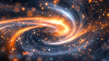 Abstract swirling galaxy with orange and blue lights, digital rendering, cosmic energy