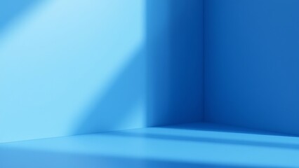 Interior corner wall room blue 3d background of abstract window light stage scene or empty product...