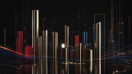 Obraz premium Abstract black background with Colorful charts and graphs with statistics to innovative analyze business potential and forecast future development of companies growth.