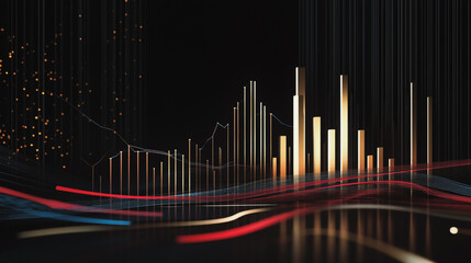 Abstract black background with Colorful charts and graphs with statistics to innovative analyze business potential and forecast future development of companies growth.