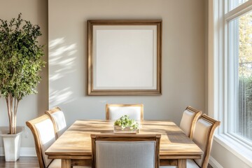 Dining space adorned with natural light and minimalist decor, inviting warmth and elegance in a modern home
