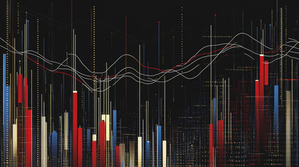Obraz premium Abstract black background with Colorful charts and graphs with statistics to innovative analyze business potential and forecast future development of companies growth.