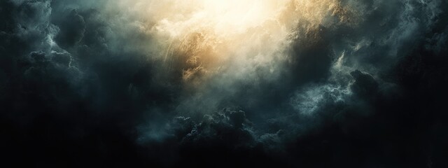 Dramatic dark stormy clouds illuminated by a bright light source with Copy Space for text insertion