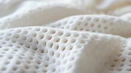 White mesh fabric texture with perforations and soft folds suitable for background or textile design Copy Space