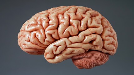 Detailed anatomical model of a human brain showcasing intricate folds and structures with Copy Space for educational or conceptual use.