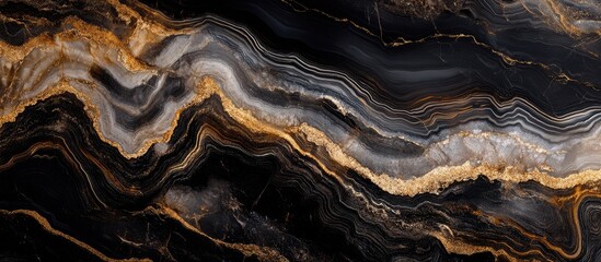 Fototapeta premium Black and gold marble texture detailed surface with natural patterns and lines in high resolution suitable for backgrounds or designs Copy Space