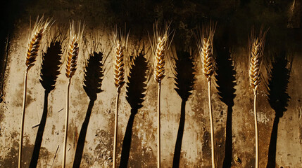 golden wheat stalks arranged on currency, agricultural wealth symbolism