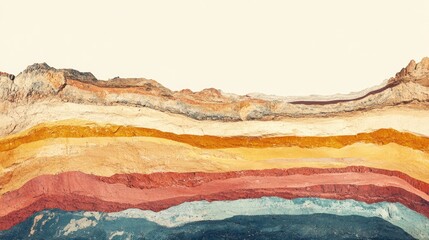 Geological layers of sedimentary rocks displaying a variety of earthy colors with prominent stratification and Copy Space for text placement