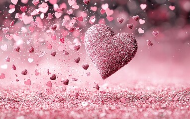 Obraz premium A sparkling pink heart-shaped object gracefully floats through the air, capturing the essence of love and joy on Valentine's Day.