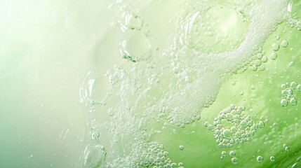 Close-up of green water bubbles in soft focus with a gradient background and ample Copy Space for text addition or overlay.