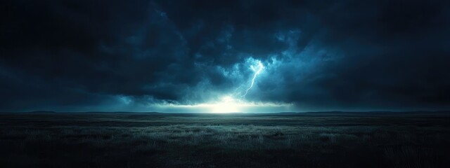 Dramatic stormy sky with dark clouds and bright light breaking through over ocean horizon Copy Space
