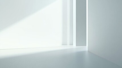 Fototapeta premium Minimalist bright interior with soft shadows and clean lines showcasing contemporary architectural design and ample copy space.