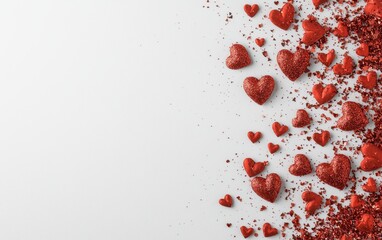 A playful arrangement of vibrant hearts dances across a pristine white canvas, celebrating love and affection in its most delightful form.