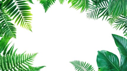 Tropical green leaves frame with copy space for text or design elements on a white background