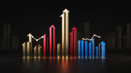 Abstract black background with Colorful charts and graphs with statistics to innovative analyze business potential and forecast future development of companies growth.