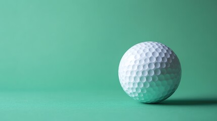 White golf ball on a solid green background with ample copy space for text placement in sports or leisure-related advertising.