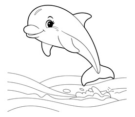 Fototapeta premium cartoon dolphin, cute dolphin drawing, dolphin coloring page, kids coloring pages. coloring page ready to print on standard