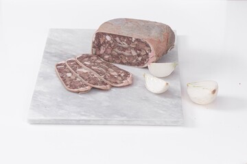 Meat homemade delicacies dry-cured on a light background