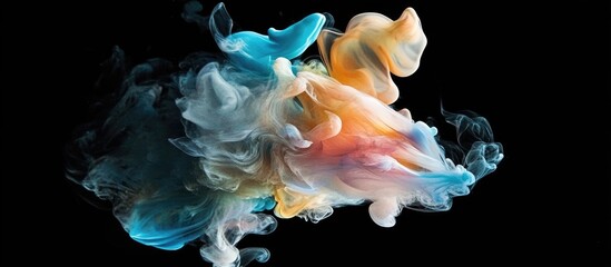 Fototapeta premium Colorful abstract ink swirl in water on black background with vibrant hues and soft edges Copy Space